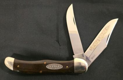 KA-BAR Knife Collectors Club 1998 Trapper Folding Knife, 2-Blade, Wood Handle, Olean NY, USA
