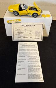 Danbury Mint 1:24 1969 Chevrolet Corvette ZL-1 Daytona Yellow Die-Cast Model With Box & Docs