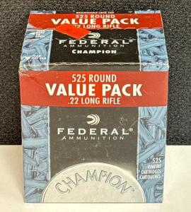 Federal Champion .22LR Ammunition, 525 Rounds, 36gr Copper-Plated Hollow Point, Lot 1IX415
