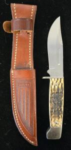 Case XX 678-3 1/2 SS Stag Handle Fixed Blade 3.5" Knife W/ Leather Sheath, Made In USA