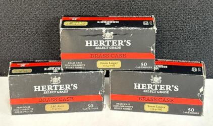 Herter's Select Grade 9mm Luger 115gr FMJ & .380 Auto 95gr FMJ Brass Case, 150 Rounds