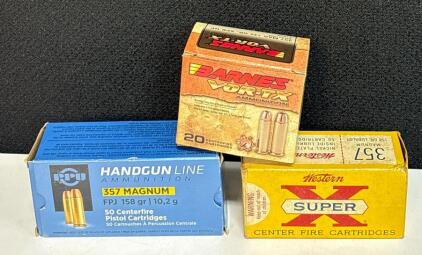 .357 Magnum Ammo: Barnes VOR-TX 140gr HP, PPU 158gr FPJ, Western Super-X JSP Assortment