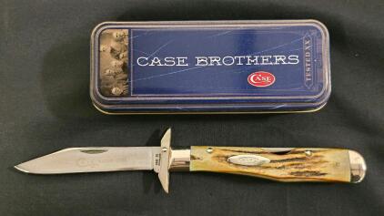 Case Brothers Case XX Razor Edge Stag Handle Lockback Folding Knife With Tin Box