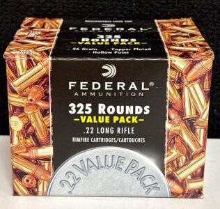 Unopened Box- Federal Champion .22 LR 36gr Copper Plated Hollow Point, 325 Rounds, Value Pack, Lot 16P256