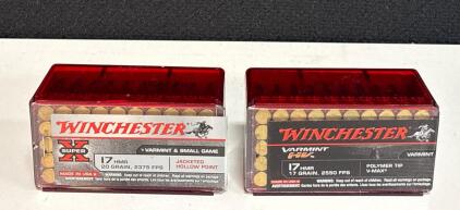 Winchester .17 HMR Ammunition, 50rd Super X 20Gr JHP & Varmint HV 17Gr V-MAX, 2375/2550 FPS