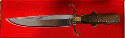 Hen & Rooster C. Bertram Bowie Knife, Rosewood Handle, Brass Guard, 7.5" Blade, Germany, Case