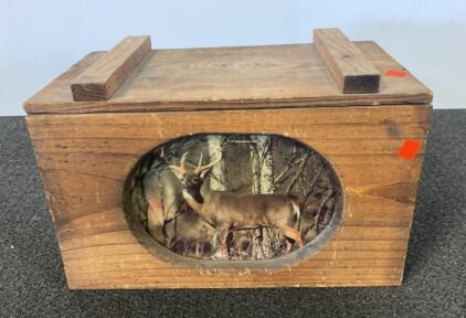 Rustic Wooden Storage Box With Deer Print, Removable Lid, Handles, 16"x10"x8", Hunting D&eacute;cor