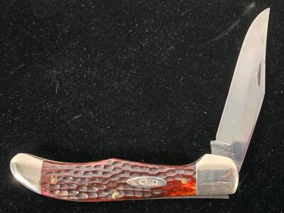 Case Folding Pocket Knife, Amber Jigged Bone Handle, Clip Point Blade, 3.25" Tru-Sharp Steel