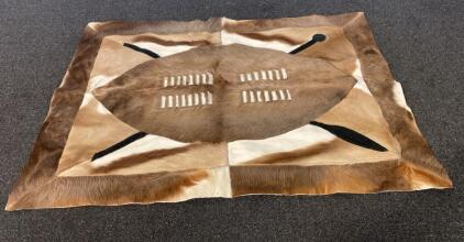 Zulu Shield Design Nguni Cowhide Rug, Brown/Tan, 30&rdquo;x43&rdquo;, Handcrafted African Decor