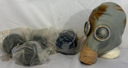 East German/Czech M10 Gas Mask, 4 Sealed HU02P NBC07 Filters, Dual-Tone Gray/Brown