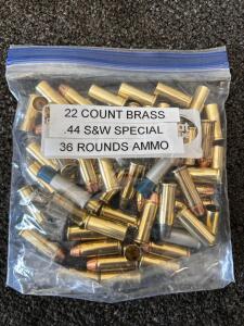 .44 S&W Special Ammo, 36 Rounds & 22 Brass, Mixed Bullet Types, CCI/Magtech Nickel & Brass Cases