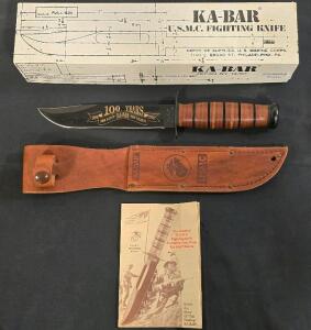 KA-BAR USMC Fighting Knife 100th Anniversary 7" Blade, Commemorative Set, Sheath & Box (1998)