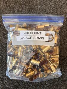.45 ACP Brass Cases - 200 Count Mixed Headstamp Once-Fired Unprocessed Brass Reloading Lot