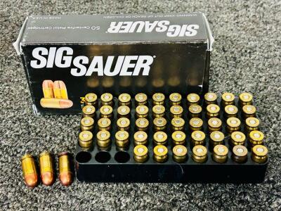 SIG SAUER 380 Auto 100GR FMJ Ammo, 50 Rounds, Brass Case, 910 fps, 184 ft-lbs, USA
