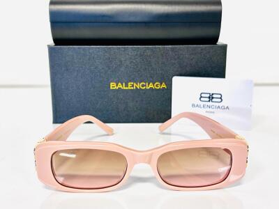 Balenciaga BB0096S Pink Rectangular Sunglasses, Brown Gradient Lens, Gold BB Logo, 51-18-130 Italy