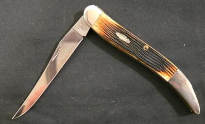 Case Slimline Trapper Folding Knife, 3.75" Clip Point Blade, Amber Jigged Bone Handle