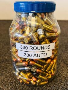 360 Rounds .380 Auto Ammunition, Mixed Brands, FMJ, Loose Bulk, Brass & Nickel Cases, Jar Included