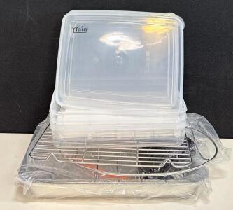 Stainless Steel 17"x12.25" Roasting Pan with Rack + 4 Yiautao Large Food Containers