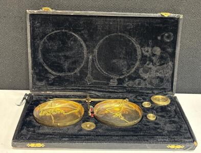 Jeweler&rsquo;s Precision Brass Balance Scale Set with Weights & Case, Vintage Portable Lab Tool