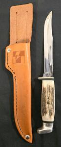 Case XX Fixed-Blade Stag Handle Hunting Knife w/ Leather Sheath, USA Made, Approx. 5" Blade