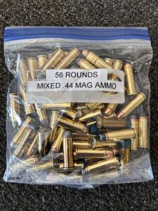 56 Rounds Mixed .44 Magnum Ammo, Brass Cases, Lead & Jacketed Soft Point, Factory/Reloads