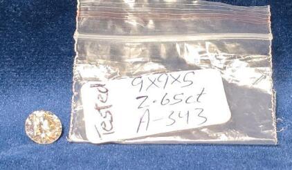 2.65 Carat Round Brilliant Cut Diamond, 9mm Diameter