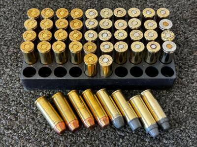 Mixed Lot .45 Colt Ammo &ndash; 50 Rounds, Brass, Assorted Bullet Types, Multiple Manufacturers