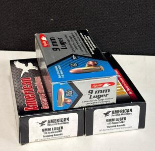9mm Luger Ammo, 150 Rounds &ndash; Aguila 124gr FMJ & American Reserve Munitions (UnOpened) 115gr FMJ