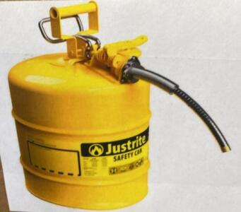 Justrite 7250220 Type II Safety Can 5-Gallon Steel Yellow w/ Flexible Metal Hose