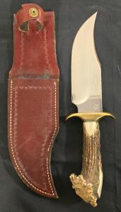 Buck Custom Mountain Man Bowie Knife | Stag Handle, 7.5" 440C Blade, Serial 0189, Leather Sheath