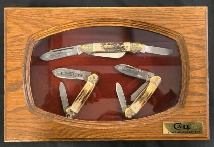 Case XX 75th Anniversary 3-Knife Commemorative Set Stag Handles Oak Display Box 1975