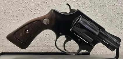 Smith & Wesson Model 36 .38 Special Revolver, 2" Barrel, Blued, Wood Grips, SN J230490