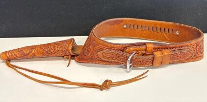 Hand Tooled Western Leather Gun Belt & Holster | Fits .38/.45 Caliber, 12 Loops, Floral Tooling