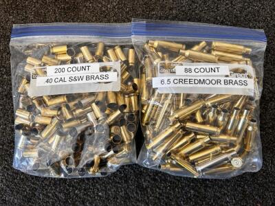 200x .40 S&W Reloading Brass Cleaned Mixed Headstamps + 88x 6.5 Creedmoor Brass Cases
