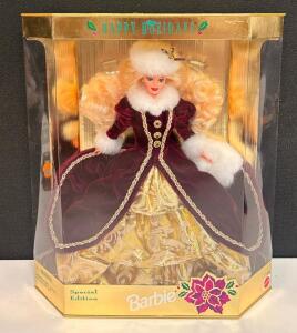 Barbie Happy Holidays 1996 Special Edition, Burgundy & Gold Gown, New in Box, Mattel