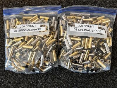 400 Pieces .38 Special Brass & Nickel Reloading Casings, Mixed Headstamp, Cleaned, Deprimed