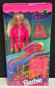 Swim 'n Dive Barbie 11505, 1994 Mattel, NRFB, Complete Accessories, Swim/Kick Action, 11.5 in Doll