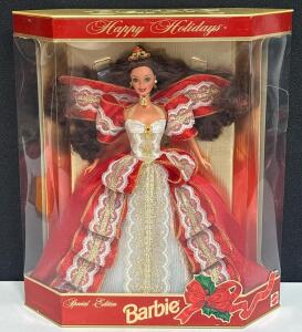 Mattel Happy Holidays Barbie 1996 Special Edition, Red & Gold Gown, NRFB, 11.5&rdquo; Collector Doll