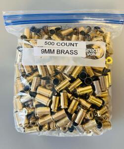 Bulk 9mm Luger Brass Casings, (500) Count, for Reloading, Mixed Headstamp, Unprimed