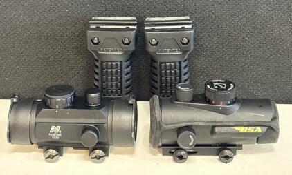 NcSTAR 1X30 & BSA Red Dot Rifle Sights with 2 Picatinny Tactical Vertical Grips