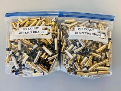 (200) .357 Magnum & (200) .38 Special Brass Casings, Mixed Headstamp, Clean, Brass/Nickel