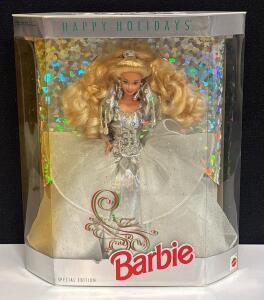 1992 Mattel Happy Holidays Barbie Doll Special Edition #1429 in Original Box, Collector Stand
