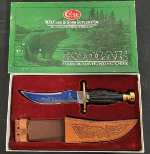 Case Kodiak Stag Handle Fixed Blade Knife Blue "Merry Christmas" Etch w/ Box & Sheath