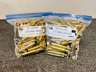 200x .270 Win Once-Fired Rifle Brass, Mixed Headstamp, Deprimed, Reloading, 2 Bags