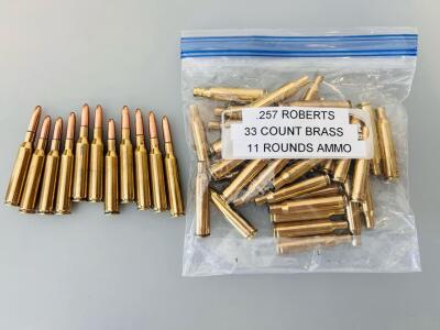 .257 Roberts Super-X Ammo & Brass &ndash; (11) Rounds Loaded, 33 Count Once-Fired Reloadable Brass