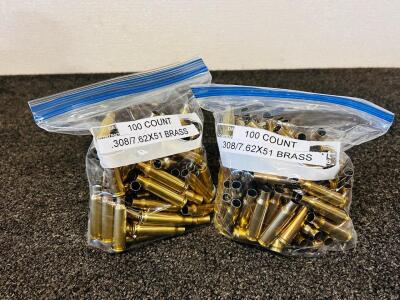 (200 Count) .308/7.62x51 Brass Rifle Cases, Mixed MEN & Winchester Headstamps, Boxer Primed