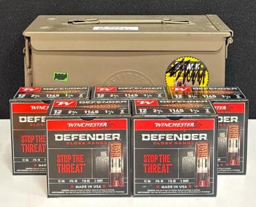 Winchester Defender 12 Gauge 2.75" 2 Shot, 50 Rounds with Metal Ammo Can