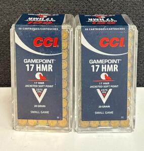 CCI Gamepoint 17 HMR 20gr Jacketed Soft Point Ammo - 2 Boxes (100 Rounds), 2375 FPS