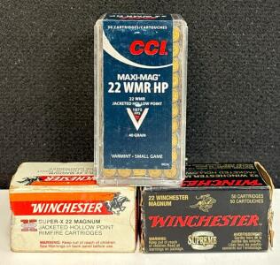 CCI Maxi-Mag 22 WMR HP, Winchester Supreme & Super-X .22 Magnum, 120+ Rounds, Mixed Boxes