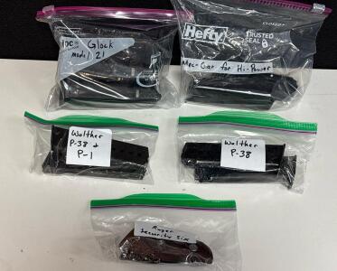 Handgun Magazines for Glock 21 (.45 ACP), Hi-Power (9mm), Walther P38, Ruger Security Six Grip